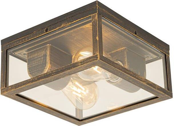 QAZQA Vintage Plafondlamp Antiek Goud Ip44 2-lichts Charlois