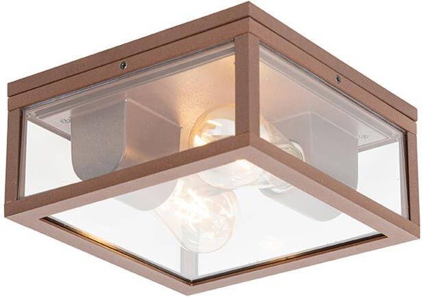 QAZQA Industriële Plafondlamp Roestbruin Ip44 2-lichts Charlois