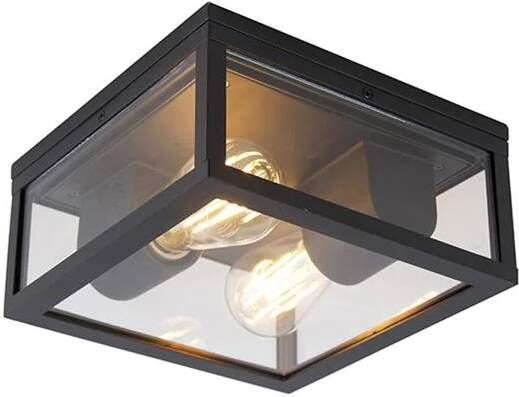 QAZQA Industriële Plafondlamp Zwart Ip44 2-lichts Charlois