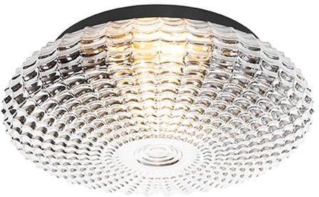 QAZQA Klassieke Plafondlamp Zwart Met Smoke Glas 35 Cm Ip44 Nohmi