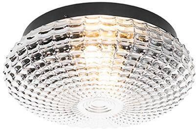 QAZQA Klassieke Plafondlamp Zwart Met Smoke Glas 30 Cm Ip44 Nohmi