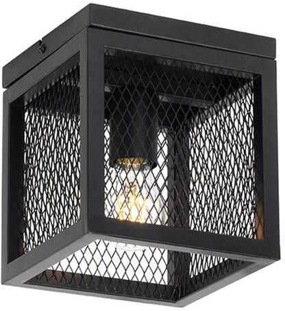 QAZQA Industriële plafondlamp zwart met gaas Cage