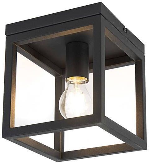 QAZQA Industriële plafondlamp zwart staal Cage