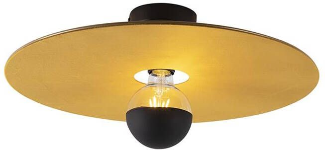 QAZQA Plafondlamp zwart platte kap geel 45 cm Combi