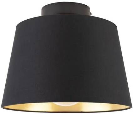 QAZQA Plafondlamp Met Katoenen Kap Zwart Met Goud 25 Cm Combi Zwart