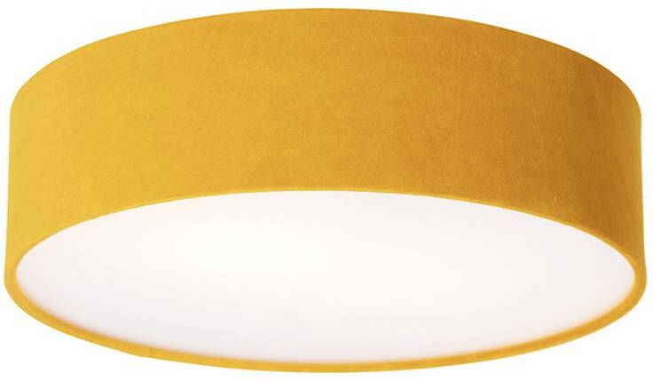 QAZQA Moderne Plafondlamp Oker 40 Cm Met Gouden Binnenkant Drum