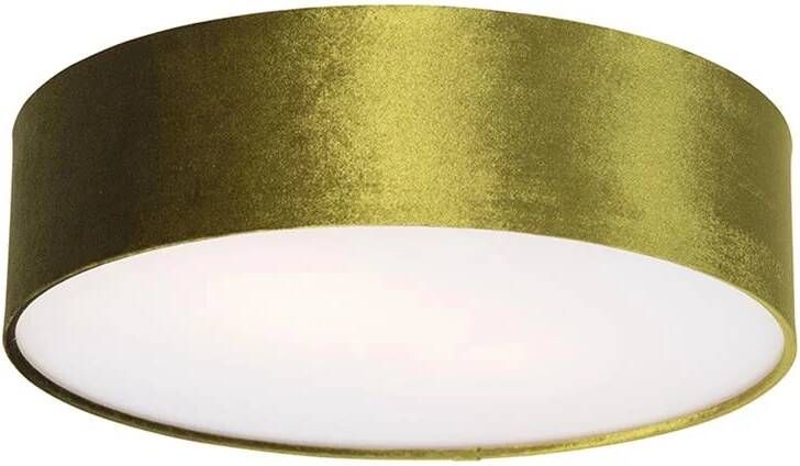 QAZQA Moderne plafondlamp groen 40 cm met gouden binnenkant Drum