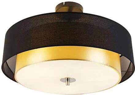 QAZQA Moderne Plafondlamp Zwart Met Goud 50 Cm 3-lichts Drum Duo