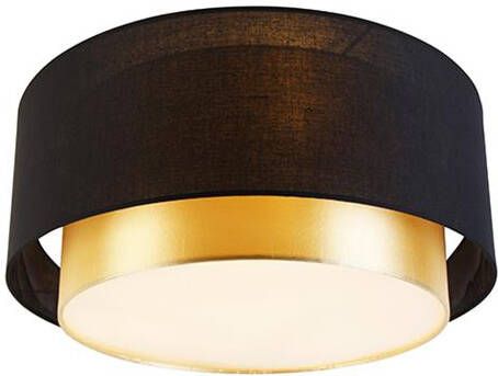 QAZQA Moderne plafonnière zwart met goud 50 cm 3-lichts Drum Duo