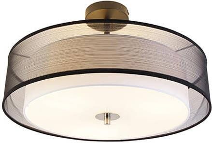 QAZQA Moderne Plafondlamp Zwart Met Wit 50 Cm 3-lichts Drum Duo