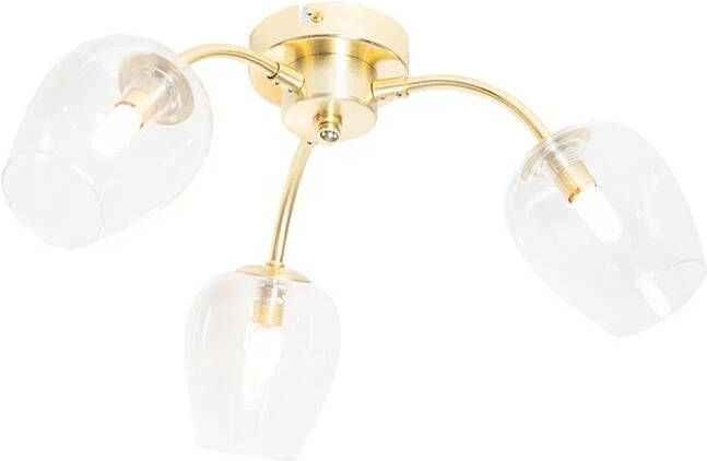 QAZQA Klassieke plafondlamp goud met glas 3-lichts Elien