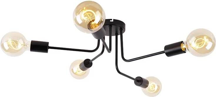 QAZQA Design Plafondlamp Zwart 5-lichts Facile
