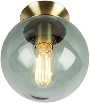 QAZQA Art Deco Plafondlamp Messing Met Groen Glas Pallon