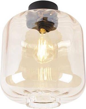 QAZQA Design plafondlamp zwart met amber glas Qara