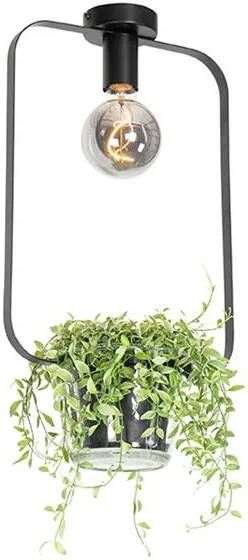 QAZQA Moderne Plafondlamp Zwart Met Glas Rechthoekig Roslini