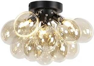 QAZQA Design Plafondlamp Zwart Met Amber Glas 3-lichts Uvas