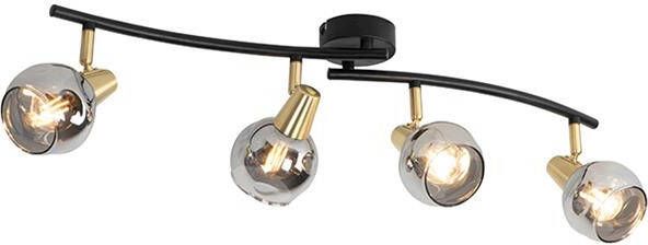 QAZQA Art Deco Plafondlamp Goud Met Smoke Glas 4-lichts Vidro