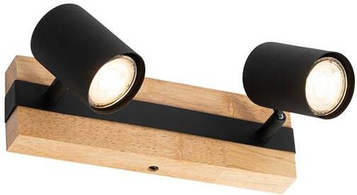 QAZQA Plafondlamp Zwart Met Hout 2-lichts Verstelbaar Rechthoekig Jeana