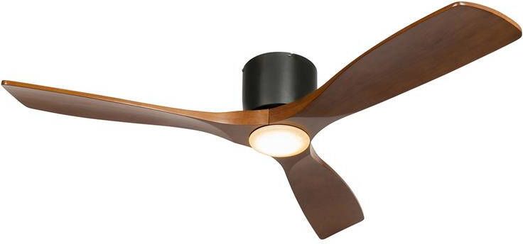 QAZQA Plafondventilator zwart met hout incl. LED met
