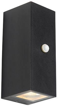 QAZQA Wandlamp Zwart 2-lichts Ip44 Met Bewegingssensor Baleno