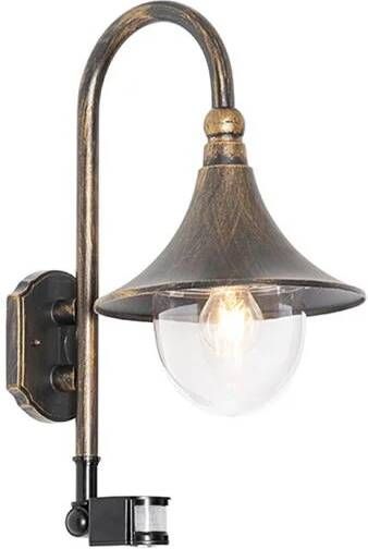 QAZQA Buiten Wandlamp Antiek Goud Ip44 Incl. Bewegingsmelder Daphne