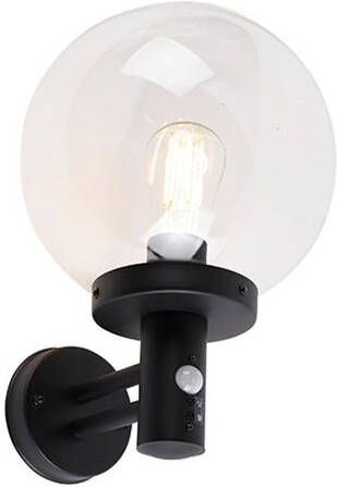 QAZQA Buiten wandlamp zwart met helder glas incl. bewegingsmelder