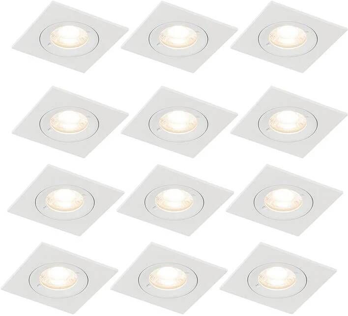 QAZQA Set van 12 inbouwspots wit vierkant GU10 50mm IP44 Xena