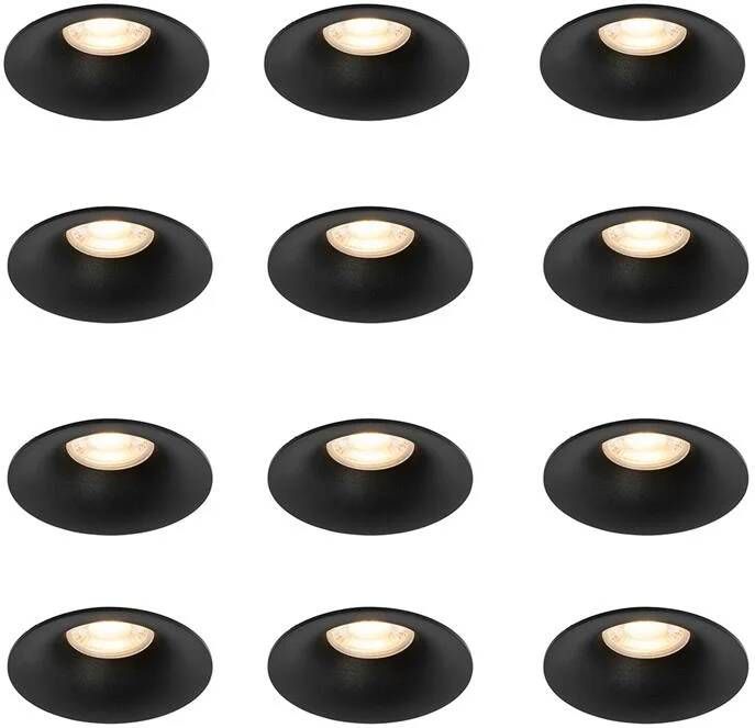 QAZQA Set van 12 inbouwspots zwart GU10 50mm Gijs