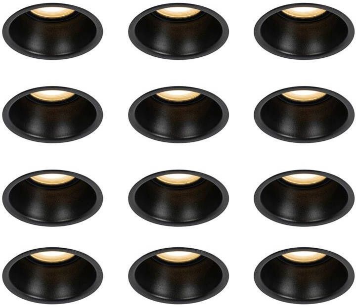 QAZQA Set van 12 inbouwspots zwart GU10 50mm IP44 Dept