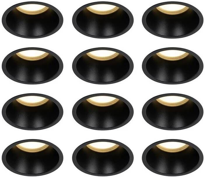QAZQA Set van 12 inbouwspots zwart GU10 70mm IP44 Dept