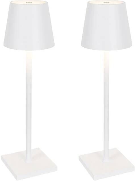 QAZQA Set van 2 buiten tafellamp wit incl. LED en dimmer oplaadbaar