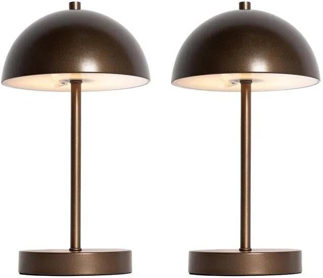 QAZQA Set van 2 buiten tafellampen mushroom donkerbrons oplaadbaar