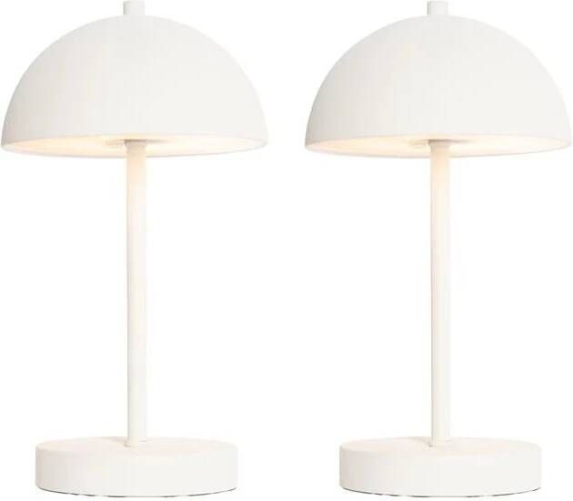 QAZQA Set van 2 buiten tafellampen mushroom wit oplaadbaar Keira