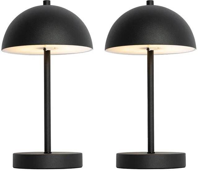 QAZQA Set van 2 buiten tafellampen mushroom zwart oplaadbaar Keira