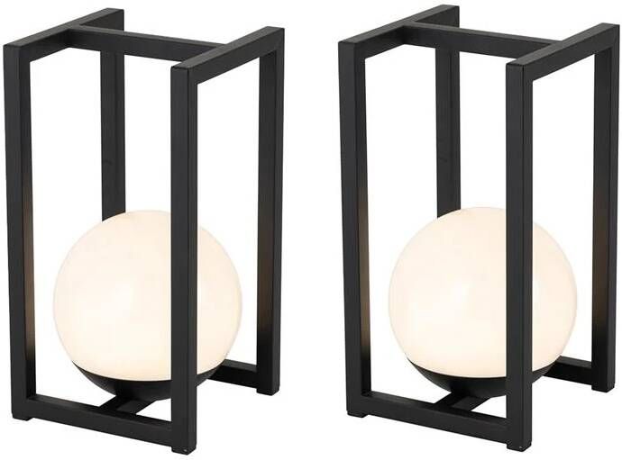 QAZQA Set van 2 buiten tafellampen zwart met touch oplaadbaar Nowi