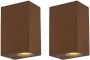 QAZQA Set Van 2 Industriële Wandlampen Roestbruin 2-lichts Ip44 Baleno - Thumbnail 1