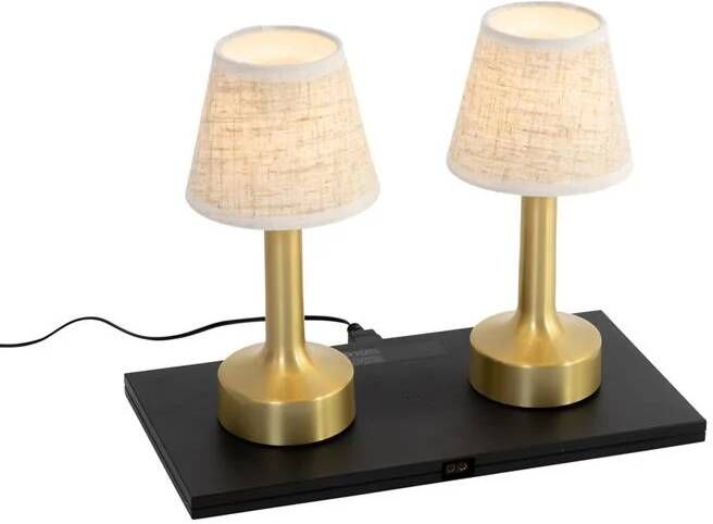 QAZQA Set van 2 tafellampen goud met beige RGBW oplaadbaar Elise