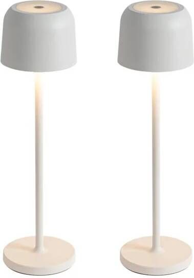 QAZQA Set van 2 tafellampen mushroom off white incl. laadstation