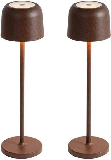 QAZQA Set van 2 tafellampen mushroom roestbruin incl. laadstation