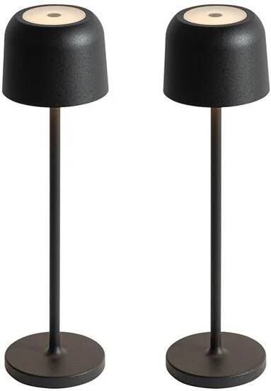 QAZQA Set van 2 tafellampen mushroom zwart incl. laadstation Raika
