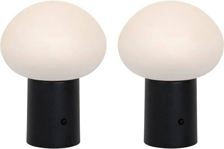 QAZQA Set van 2 tafellampen mushroom zwart incl. LED oplaadbaar