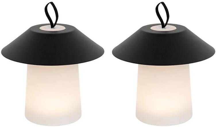 QAZQA Set van 2 tafellampen mushroom zwart incl. LED oplaadbaar