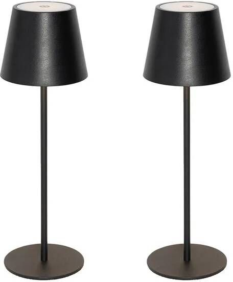 QAZQA Set van 2 tafellampen zwart met dimmer en oplaadbaar Murdock