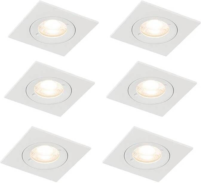 QAZQA Set van 6 inbouwspots wit vierkant GU10 50mm IP44 Xena