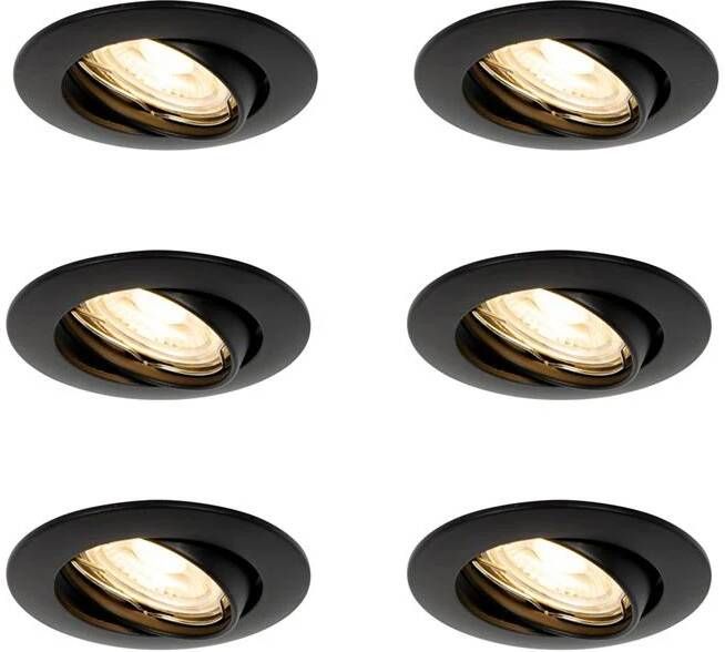 QAZQA Set van 6 inbouwspots zwart GU10 35mm Edu