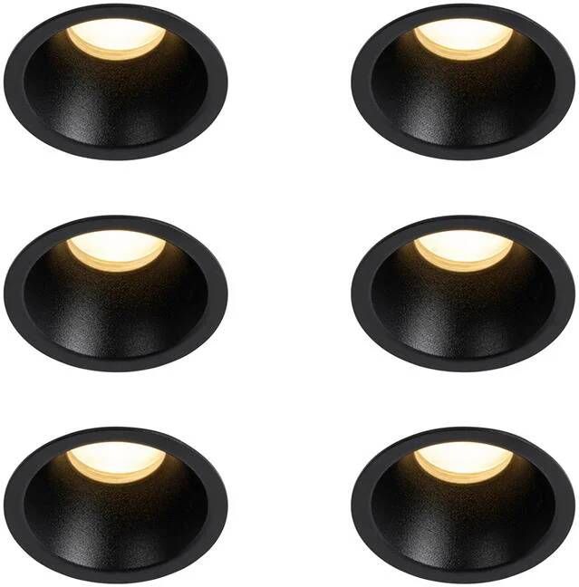 QAZQA Set van 6 inbouwspots zwart GU10 35mm IP44 Dept