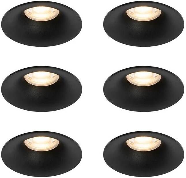 QAZQA Set van 6 inbouwspots zwart GU10 50mm Gijs
