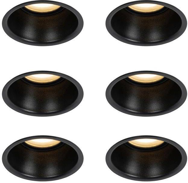 QAZQA Set van 6 inbouwspots zwart GU10 50mm IP44 Dept