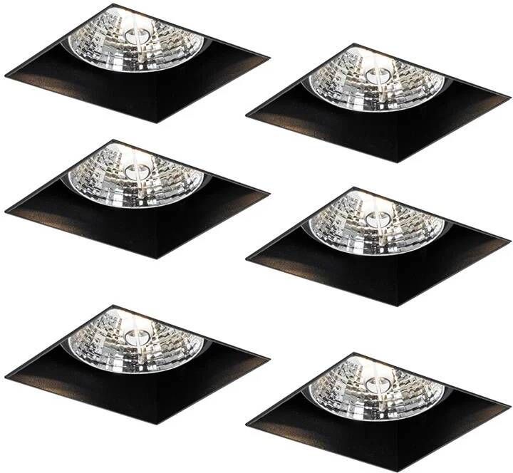 QAZQA Set van 6 inbouwspots zwart GU10 70mm trimless Oneon