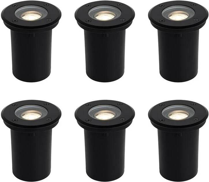 QAZQA Set Van 6 Moderne Buiten Grondspots Zwart 35 Mm Verstelbaar Ip65 Delux